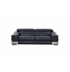 Black silver Italian leather sofa with modern design elements