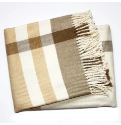 Plush Multi Beige Plaid Throw Blanket with Tassels