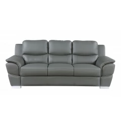 85" Gray And Silver Leather Sofa
