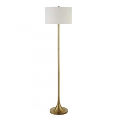 62" Brass Traditional Shaped Floor Lamp With White Frosted Glass Drum Shade