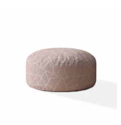 24" Pink Canvas Round Geometric Pouf Ottoman