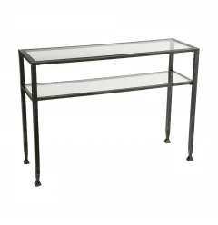 43" Clear and Black and Silver Glass Distressed Console Table With Storage