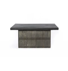 Rustic Brown Carved Wood Storage Coffee Table