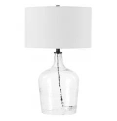 24" Clear Glass Table Lamp With White Drum Shade