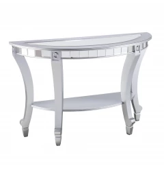 46" Silver Mirrored Glass Half Circle Console Table With Storage