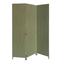 71" Green Fabric Folding Three Panel Screen Room Divider