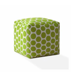 17" Green And White Cotton Polka Dots Pouf Cover