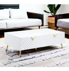 53" White Metal Coffee Table With Four Drawers
