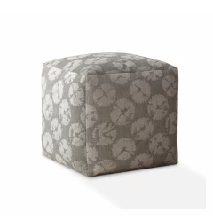 17" Gray Canvas Floral Pouf Ottoman