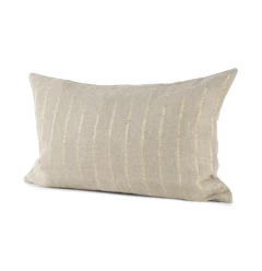 Beige And Gold Striped Lumbar Pillow Cover