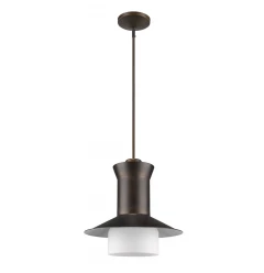 Greta 1-Light Oil-Rubbed Bronze Pendant With Gloss White Interior And Etched Glass Shade