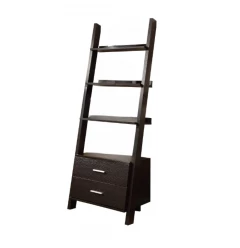 69" Cappuccino Wood Ladder Bookcase With Two drawers