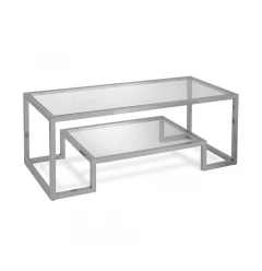 45" Silver Glass And Steel Coffee Table With Shelf
