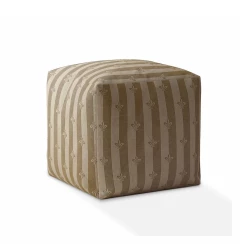 17" Taupe Cotton Floral Pouf Ottoman