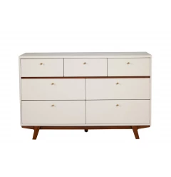 56" Brown and White Solid Wood Seven Drawer Double Dresser