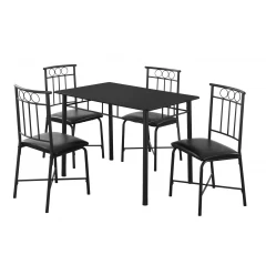 61.5" X 73.5" X 101" Black Metal Foam Polyurethane Leather Look Polyes  5Pcs Dining Set