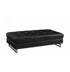 63" Black Faux Leather And Silver Ottoman