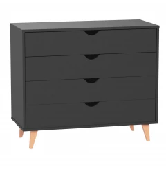 35" Black Solid Wood Four Drawer Dresser