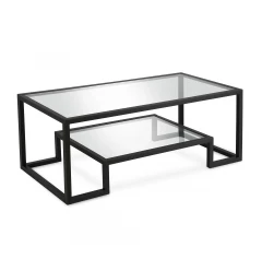 45" Clear And Black Glass And Steel Coffee Table With Shelf