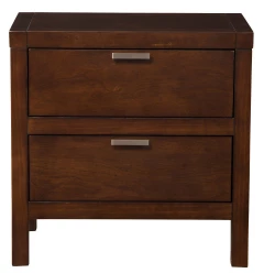 Brown faux wood nightstand with drawers for bedroom furniture