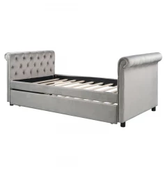 Gray Twin Tufted Upholstered Polyester Blend Bed with Trundle