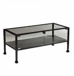 43" Black Glass And Metal Rectangular Coffee Table