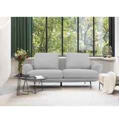 Contempo retro light gray loveseat with comfortable cushions by a window in a cozy room setting