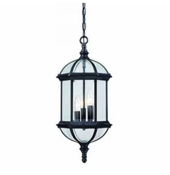Three Light Matte Black Eastern Lantern Hanging Light
