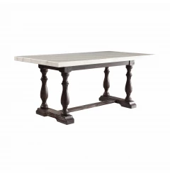 38" White and Gray Marble and Solid Wood Dining Table
