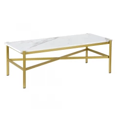 46" Gold Faux Marble And Steel Coffee Table