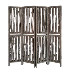 84" Brown Wood Folding Four Panel Screen Room Divider