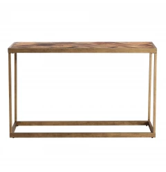 48" Natural and Brass Reclaimed Wood Frame Console Table