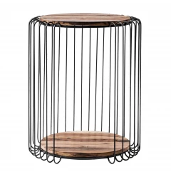 24" Modern Black and Rustic Brown Round End Table