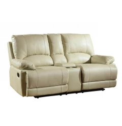 76" Beige Faux Leather Manual Reclining Love Seat With Storage