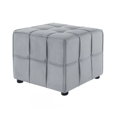 22" Light Gray Velvet And Black Cube Ottoman
