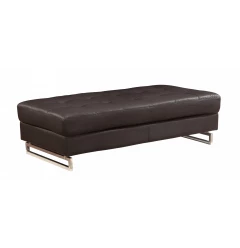 63" Brown Faux Leather And Gold Ottoman