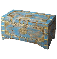 Traditional Hand Painted Brass Inlay Storage Trunk