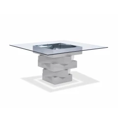 59" Clear and Gray Glass and Solid Wood Dining Table