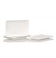 White Six Piece Rectangle Pebbled Porcelain Service For Six Salad Plate Set