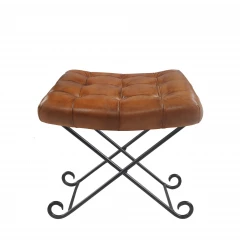 14" Brown Faux leather Footstool Ottoman