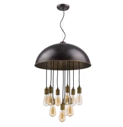 Keough 10-Light Oil-Rubbed Bronze Bowl Pendant With Raw Brass Sockets