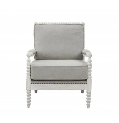 Linen light oak solid club chair with comfortable armrests and wooden frame