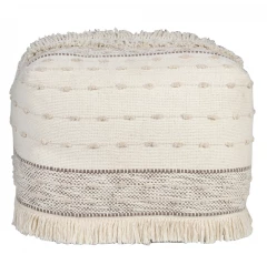 18" Cream Cotton Striped Pouf Ottoman