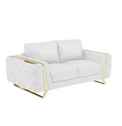 72" White And Gold Genuine Leather Loveseat