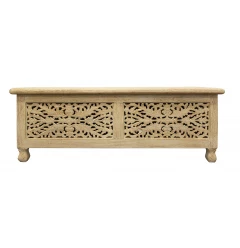46" Antique White Solid Carved Wood Scroll Bench with Flip Top