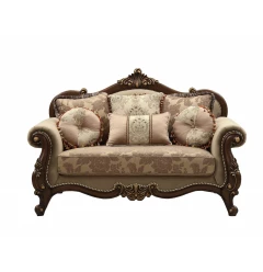 69" Beige and Gold And Brown Loveseat and Toss Pillows
