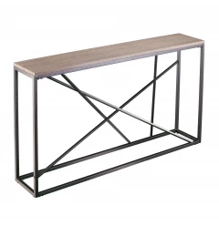 52" Taupe and Gray Faux Stone Frame Console Table