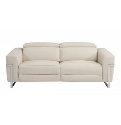 Beige silver Italian leather USB sofa with comfortable rectangular studio couch design for modern home furniture