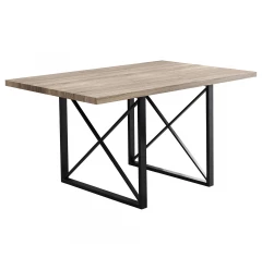 60" Dark Taupe And Black Rectangular Manufactured Wood And Metal Dining Table