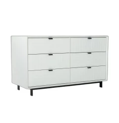 51" White Manufactured Wood Six Drawer Double Dresser